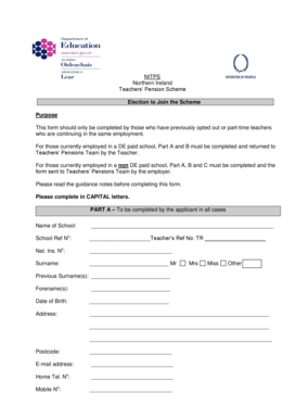 Northern Ireland Teachers' Pension Scheme Election Form