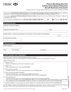 Small Business Phone Banking Limit Amendment Request