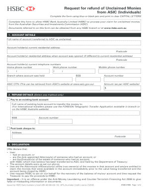 HSBC Unclaimed Monies Refund Form