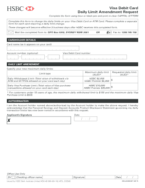 Visa Debit Card Daily Limit Amendment Request