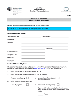 Northern Ireland Teachers' Pension Scheme Additional Pension Election Form
