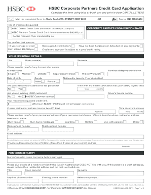 HSBC Corporate Partners Credit Card Application