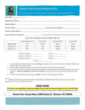 Denver Zoo Group Sales Request Form