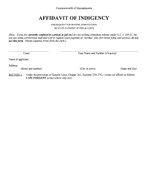 Massachusetts Affidavit of Indigency
