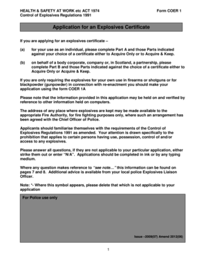 UK Explosives Certificate Application Form COER 1