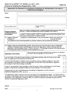 UK Explosive Certificate Renewal for Blackpowder