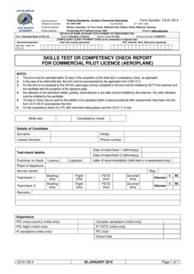 Skills Test Competency Check Report for Commercial Pilot Licence