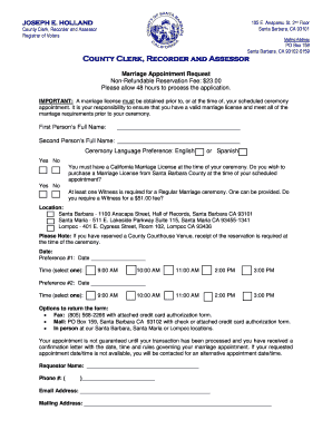 California Marriage Appointment Request