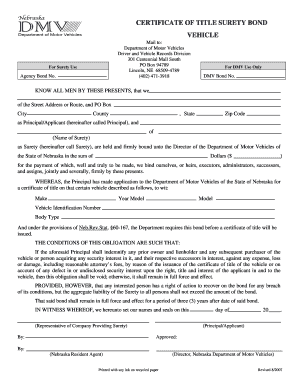 Nebraska Certificate of Title Surety Bond