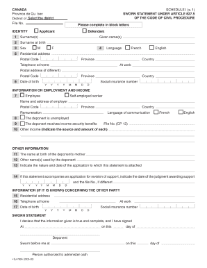 Quebec Sworn Statement Under Article 827.5