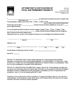 Optometrist Certification of Total and Permanent Disability