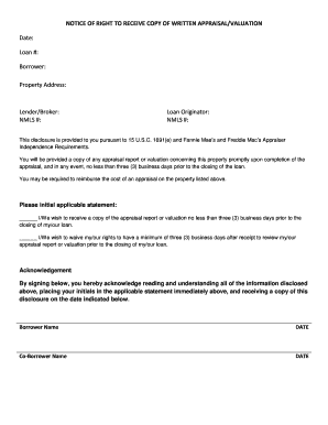 Notice of Right to Receive Copy of Written Appraisal