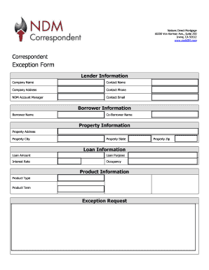 Correspondent Exception Form