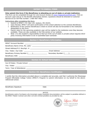 Mississippi MPACT Intent to Enroll Form