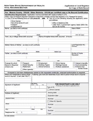 New York Birth Record Application