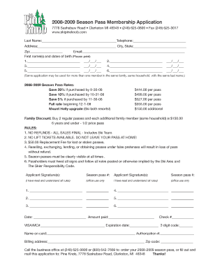 2008-2009 Season Pass Membership Application