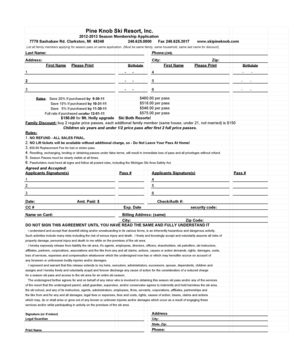 Pine Knob Ski Resort Season Membership Application