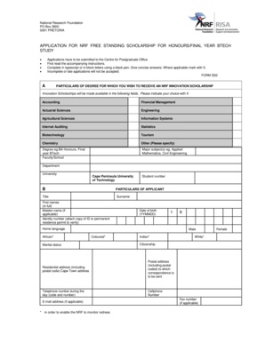 NRF Free Standing Scholarship Application