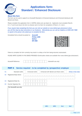 AccessNI Standard or Enhanced Disclosure Application Form