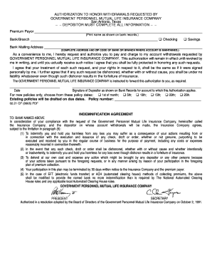 Authorization to Honor Withdrawals Request