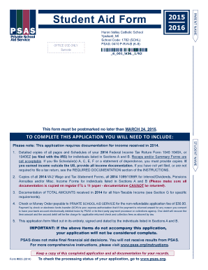 Student Aid Form 2015