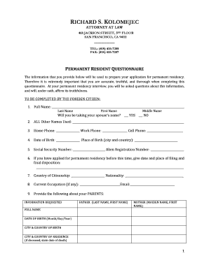 Permanent Resident Questionnaire