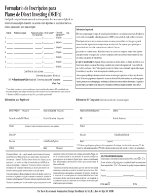 Formulario de Inscripcion para Planes de Direct Investing (DRIPs)