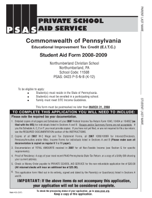 Pennsylvania EITC Student Aid Form