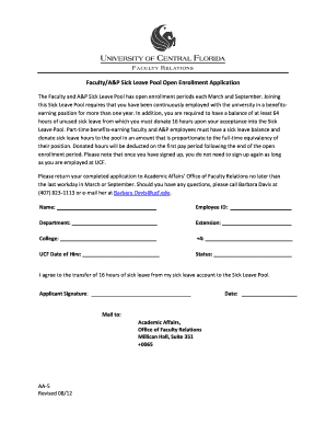 Faculty A&P Sick Leave Pool Open Enrollment Application