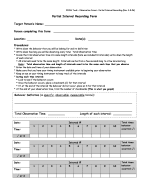 Partial Interval Recording Form