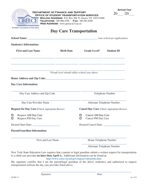 Day Care Transportation Request Form