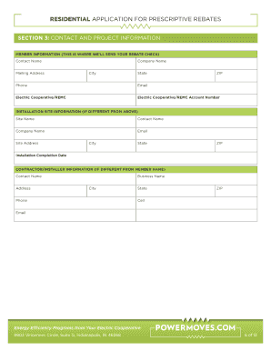 Residential Application for Prescriptive Rebates