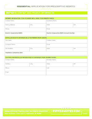 Residential Application for Prescriptive Rebates
