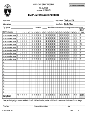 Child Care Grant Attendance Report Form