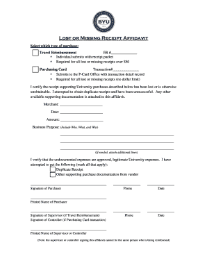 Lost or Missing Receipt Affidavit