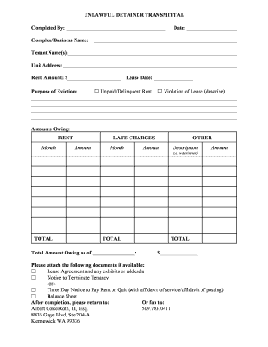 Unlawful Detainer Transmittal Form