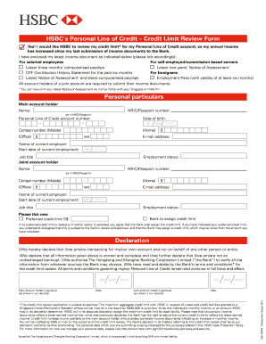 HSBC Personal Line of Credit Limit Review Form