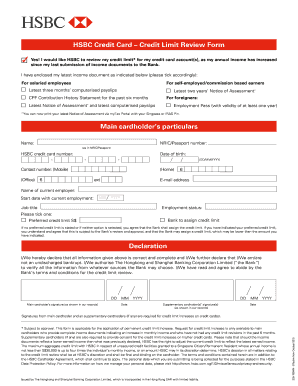 HSBC Credit Card Credit Limit Review Form
