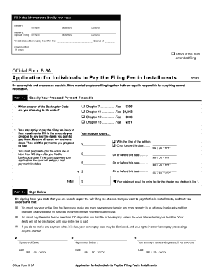 US Bankruptcy Court Application for Fee Payment