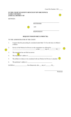 Request for Divorce Form 72K