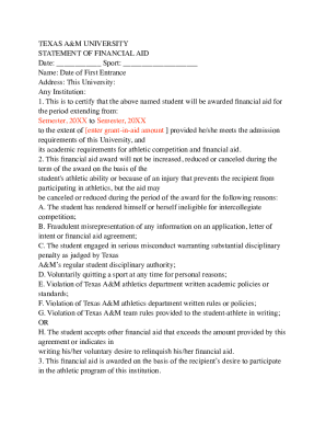 Texas A&M University Financial Aid Statement