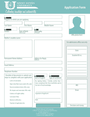 Szent István University Application Form