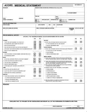 ACORD Medical Statement Form