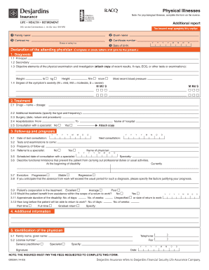 Physician's Additional Report for Physical Illnesses
