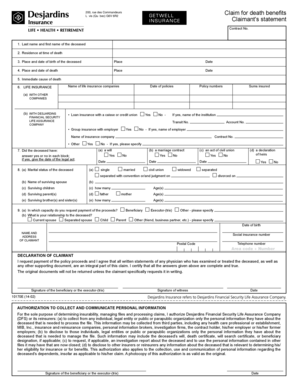 Réclamation pour prestations de décès