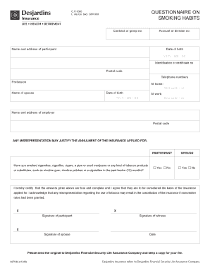 Questionnaire sur les habitudes de tabagisme