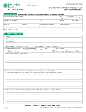 Formulaire de réclamation pour invalidité d'assurance collective