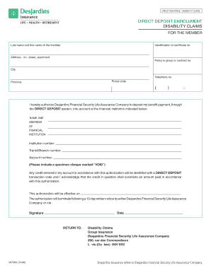 Disability Claims Direct Deposit Enrollment Form
