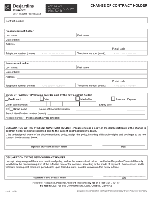 Change of Contract Holder Form