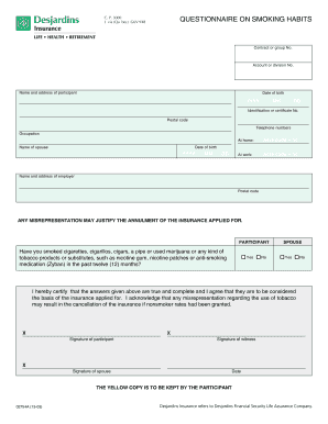 Questionnaire sur les habitudes de tabagisme